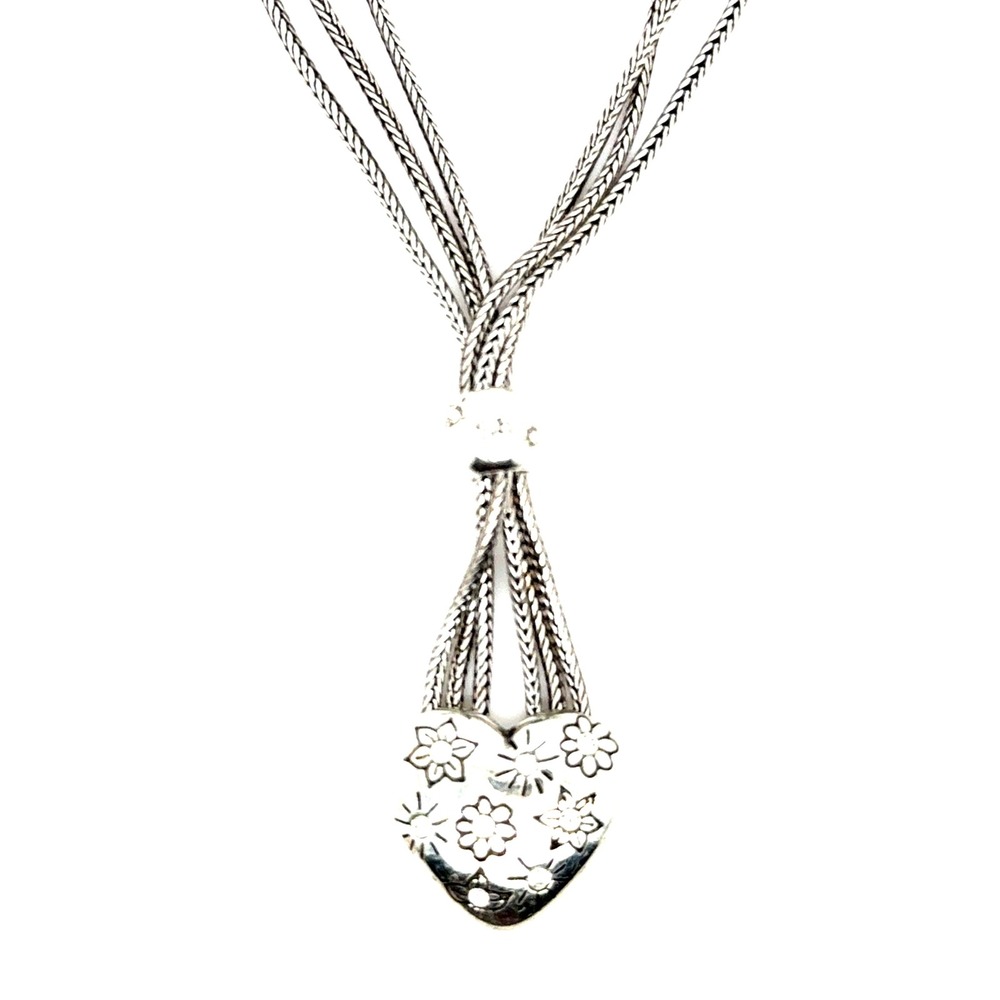 Brighton Silver Multi Strand Wheat Chain Heart Floral Crystal Y Necklace
